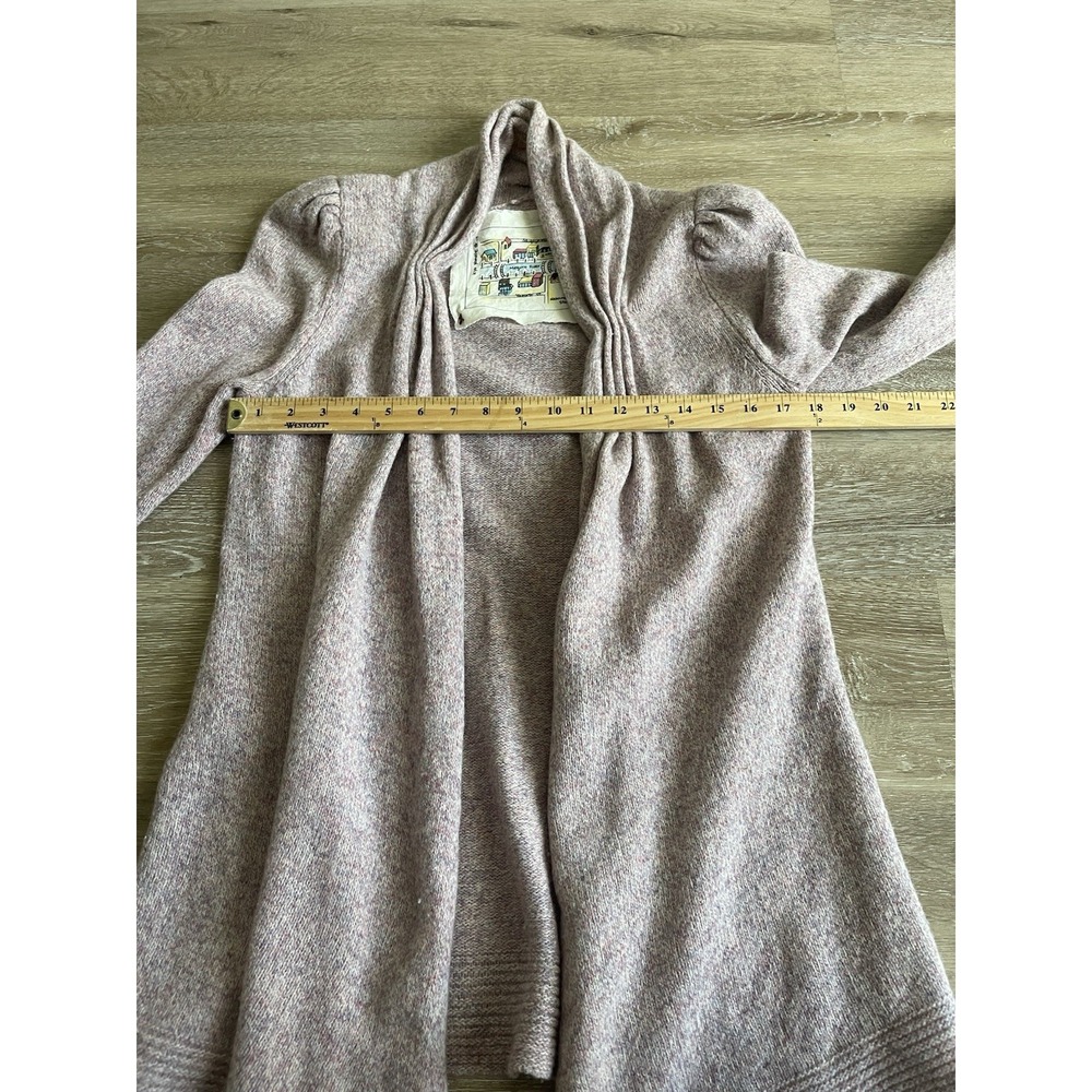 Anthropologie Womens Puff Shoulder Tokyo Map Cardigan Medium Pink Sweater Wool - Picture 3 of 9